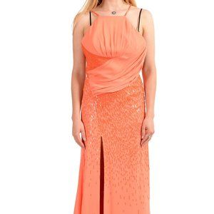 Versace Salmon Pink Silk Open Back Evening Dress